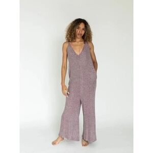NWT MINA LISA Ribbed Knit Jumpsuit Mauve Purple Sleeveless Knit Wide Leg Medium